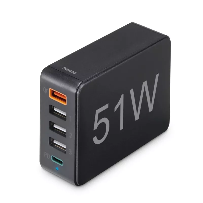 Chargeur Hama 5 Ports USB 51W – 1x USB-C, 4x USB-A, Charge Rapide PD/QC 3.0 – Disponible à Mayotte