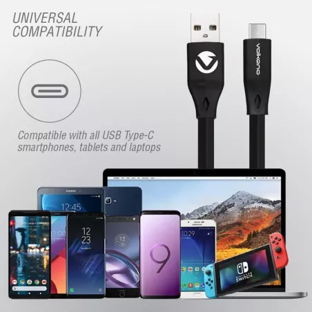 Volkano Slim Series Type-C Cable 1.2m – Câble plat USB-C rapide et durable | Disponible à Mayotte