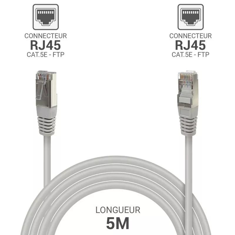 Câble réseau Volkano CAT5 RJ-45 5 m gris – VK-20015-GR | Connexion