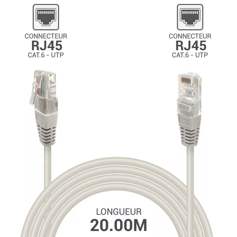 Câble réseau RJ45 FTP Cat.6 blindé 20 m Blanc %manufacturer% - MAY PLAY-TECH Mayotte