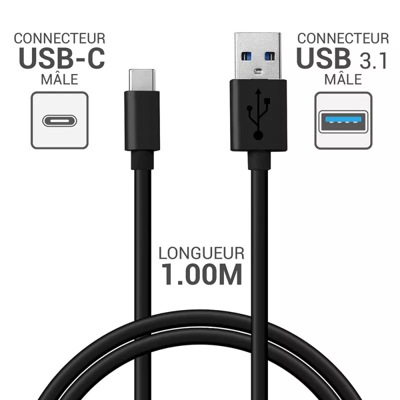 Câble USB-C 1 m D.ONE Noir – Charge & Sync rapide à Mamoudzou, Mayotte