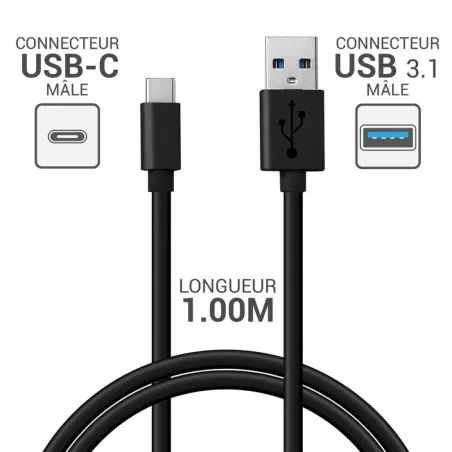 Câble USB-C 1 m D.ONE Noir – Charge & Sync rapide à Mamoudzou, Mayotte