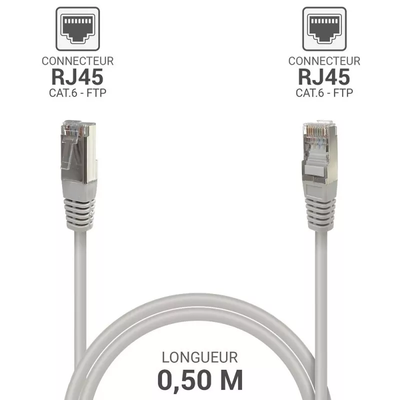 Câble Réseau RJ45 FTP Cat.6 Blindé 0.5m blanc - Connexion Rapide et Fiable à Mamoudzou