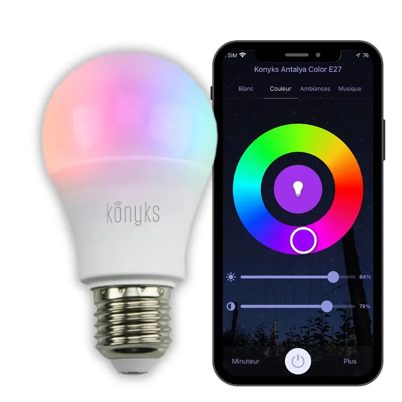 KONYKS ANTALYA COLOR E27-Lot 2 Ampoule E27 WiFi + Bth, 11W, RGB+CCT - MAY PLAY-TECH Mayotte