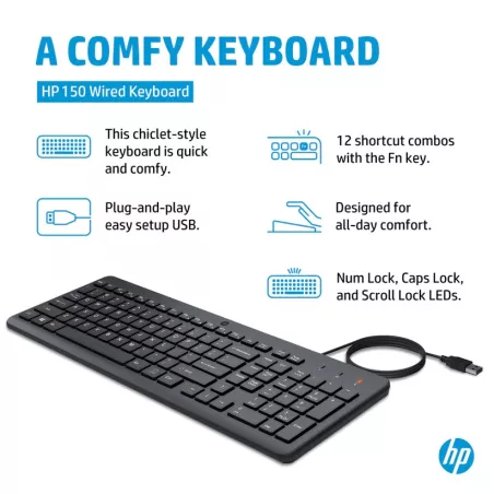 Clavier HP 150 Filaire USB Chiclet Plat | MAY PLAY-TECH