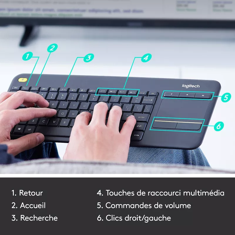 Clavier sans fil Logitech K400 Plus – Clavier USB AZERTY avec pavé tactile – Mamoudzou