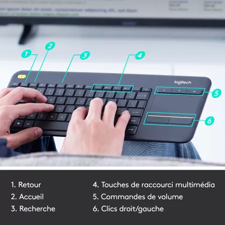 Clavier sans fil Logitech K400 Plus – Clavier USB AZERTY avec pavé tactile – Mamoudzou
