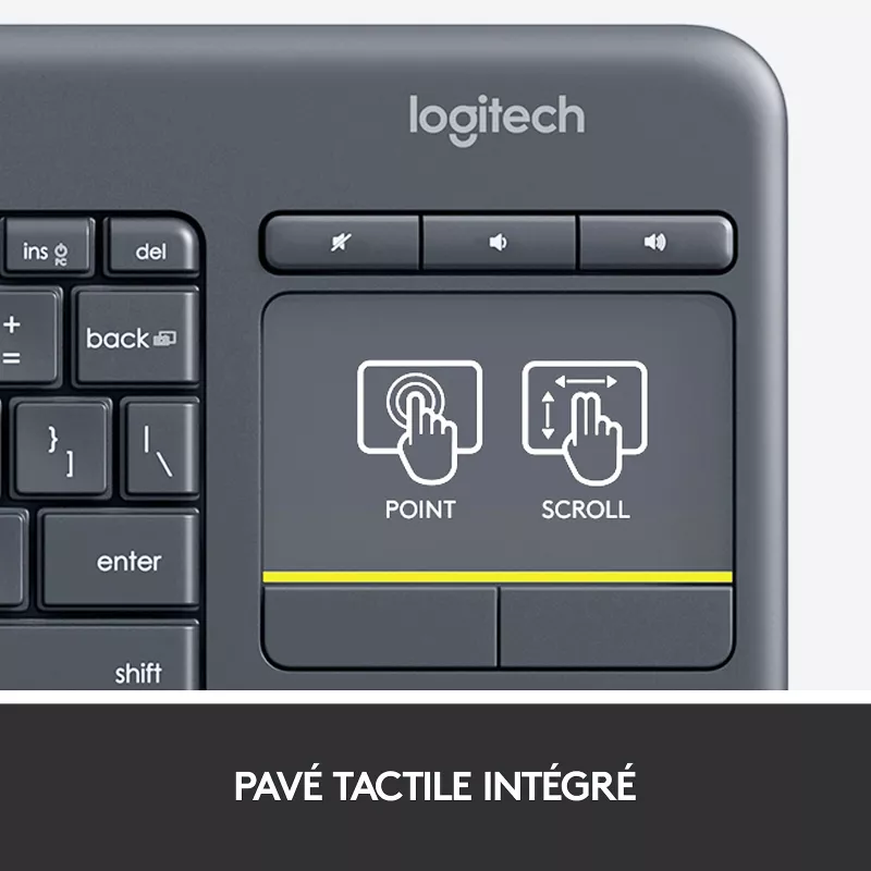 Clavier sans fil Logitech K400 Plus – Clavier USB AZERTY avec pavé tactile – Mamoudzou