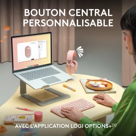 Souris sans fil Logitech Pebble 2 M350s – Bluetooth, design compact, couleur Rose – Mamoudzou